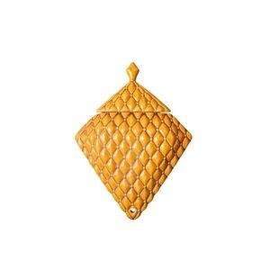 Vintage Arnel's Gilded Acorn Shaped Ceramic Trinket Box with Lid Yellow Glaze‎